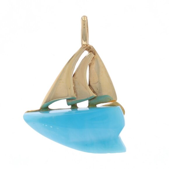 Yellow Gold Larimar Sailboat Pendant 14k Carved Schooner